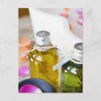 Close up of bottles with massage oils