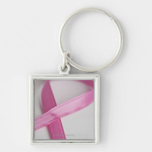 Close up of Breast Cancer Awareness Ribbon Keychain