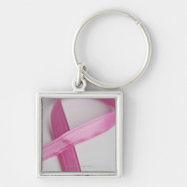 Close up of Breast Cancer Awareness Ribbon Keychain (Front)