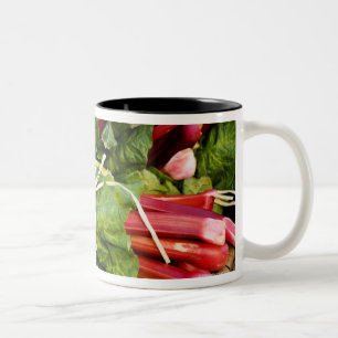 Close-up of bunches of rhubarb in basket Two-Tone coffee mug