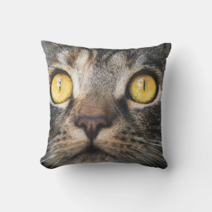 Close-up of Cat with Yellow Eyes Throw Pillow