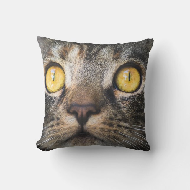 Close-up of Cat with Yellow Eyes Throw Pillow (Front)