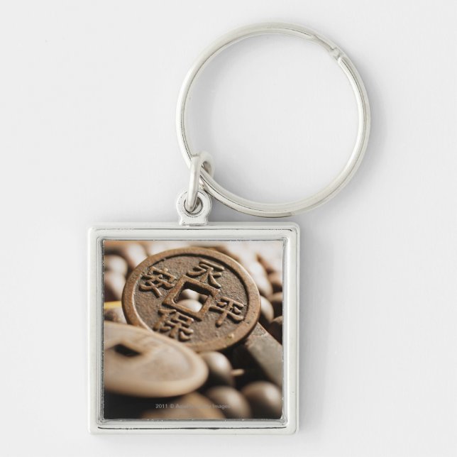 Close up of Chinese coin Keychain (Front)