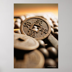 Close up of Chinese coin Poster