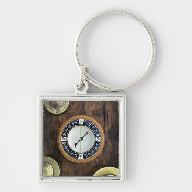 Close Up Of Chinese Compass And Gold Weights Keychain (Front)