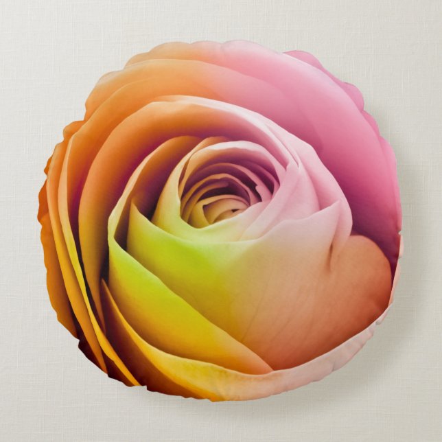 Close up of Colourful Rose Petals Round Pillow (Front)