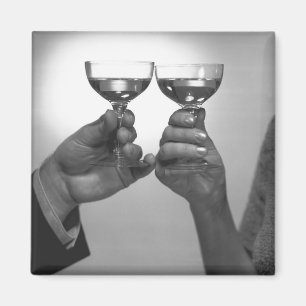 Close up of couple toasting with white wine B&W Magnet