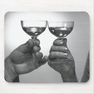 Close up of couple toasting with white wine B&W Mouse Pad