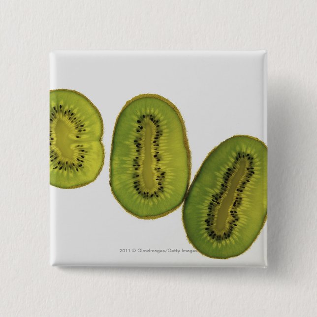 Close-up of five slices of kiwi fruit 2 inch square button (Front)