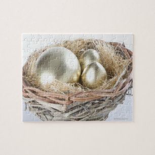 Close-up of golden eggs in a bird's nest jigsaw puzzle
