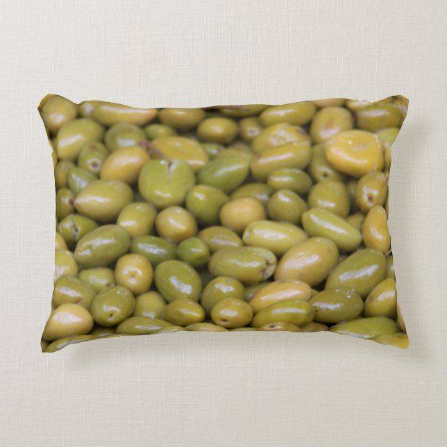 Close Up Of Green Olives Decorative Pillow (Front)