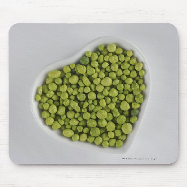 Close-up of green pebbles in a heart shape bowl mouse pad (Front)