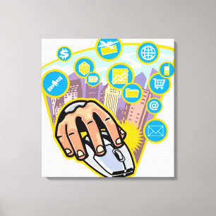 Close-up of hand on computer mouse canvas print