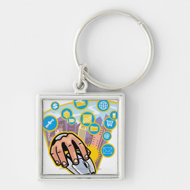 Close-up of hand on computer mouse keychain (Front)