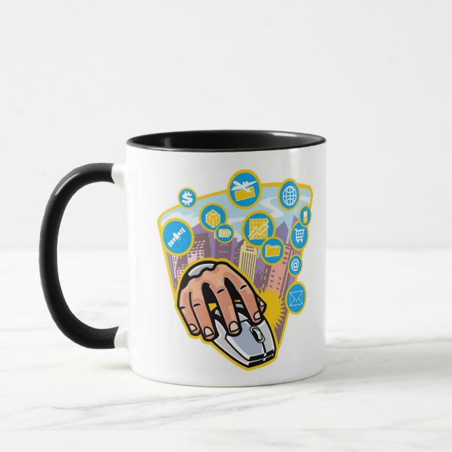 Close-up of hand on computer mouse mug (Left)