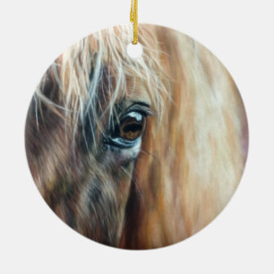 Close up of horse eye ceramic ornament