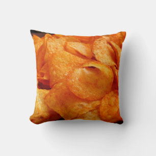 Close up of juicy, crispy, chips on black plate. throw pillow