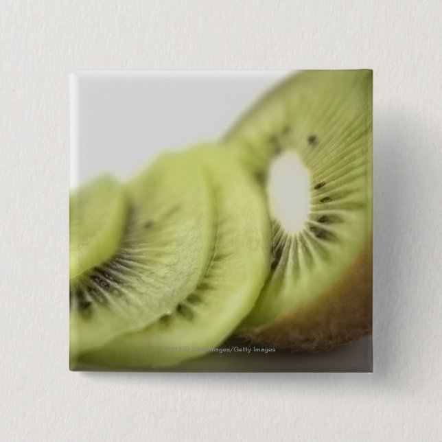 Close-up of kiwi slices 2 inch square button (Front)