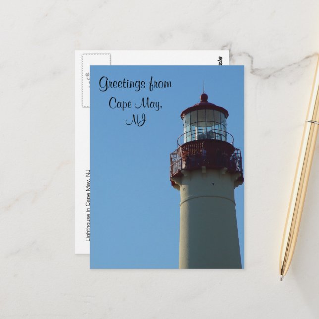 Close-up of Lighthouse Cape May, NJ Postcard (Front/Back In Situ)