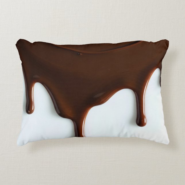 Close-Up of Melting Dark Chocolate Dripping on Whi Accent Pillow (Front)