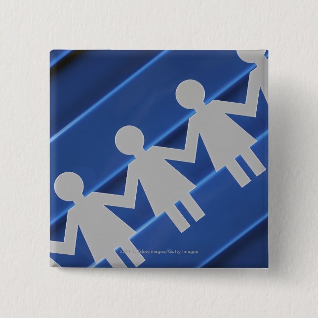 Close-up of paper chain dolls 2 inch square button (Front)