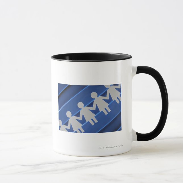 Close-up of paper chain dolls mug (Right)