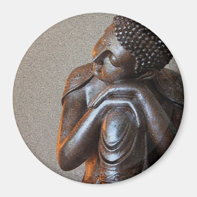 Close up of peaceful silver Buddha Magnet (Front)