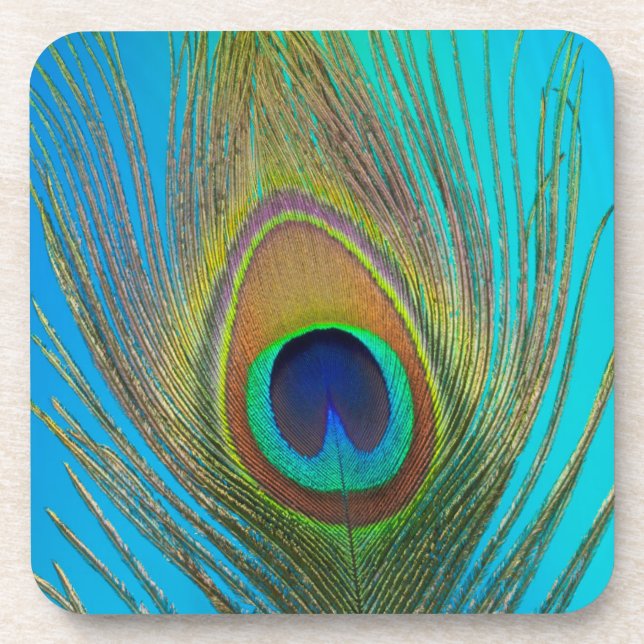 Close up of peacock feather coaster (Front)