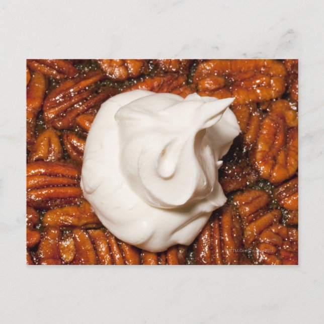close up of pecan pie with whipped cream postcard (Front)