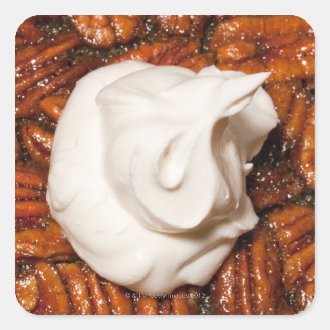 close up of pecan pie with whipped cream square sticker (Front)