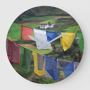 Close Up Of Prayer Flags Large Clock