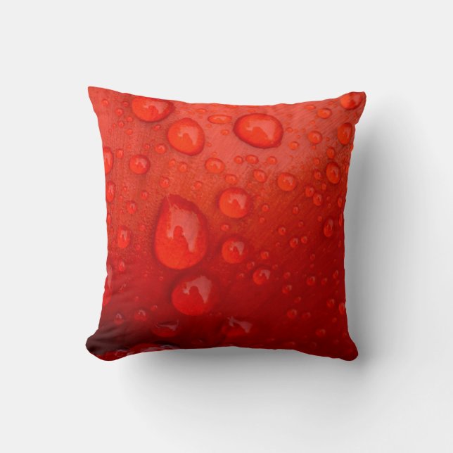 Close-up of raindrops on tulip petal throw pillow (Front)