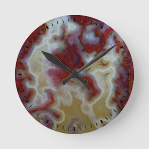 Close up of Red Moss Agate Slab Round Clock