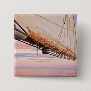 Close-Up Of Sail And Ropes   Maine, Camden 2 Inch Square Button