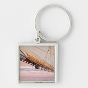 Close-Up Of Sail And Ropes   Maine, Camden Keychain