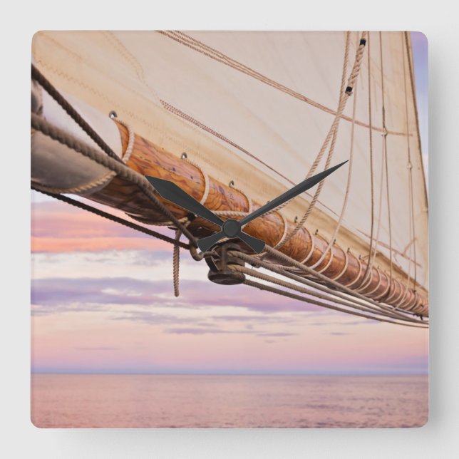Close-Up Of Sail And Ropes | Maine, Camden Square Wall Clock (Front)