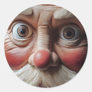 Close-Up of Santa’s Surprised Expression Classic Round Sticker