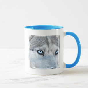 Close up of Siberian Husky with Blue Eyes Mug