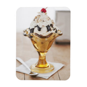 Close up of sundae with cherry on top magnet