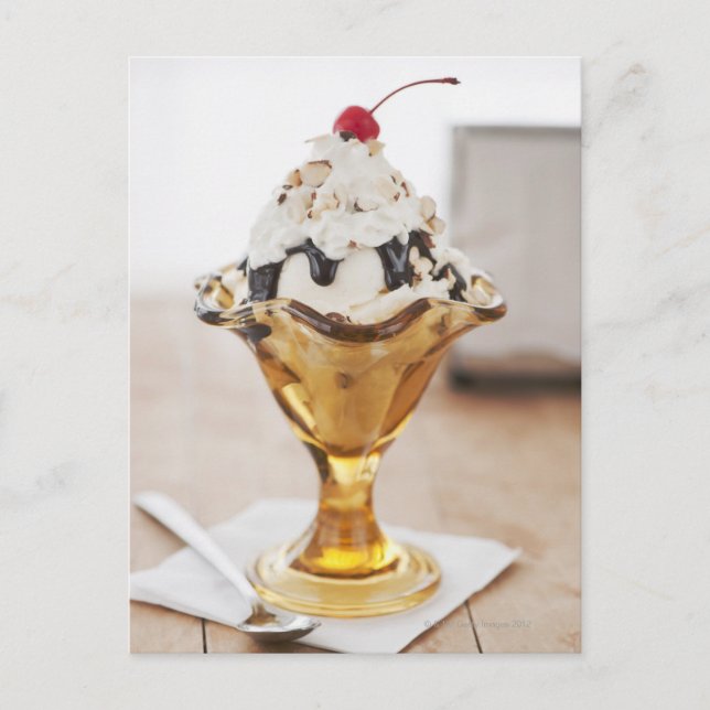 Close up of sundae with cherry on top postcard (Front)