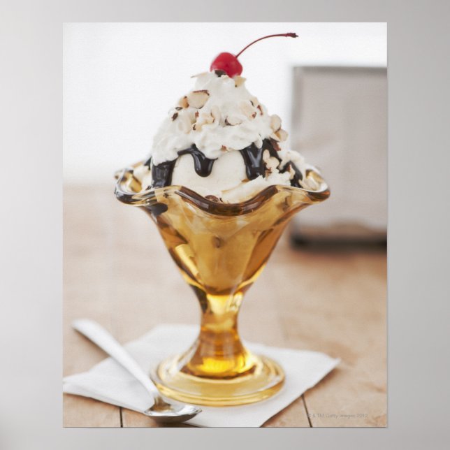 Close up of sundae with cherry on top poster (Front)
