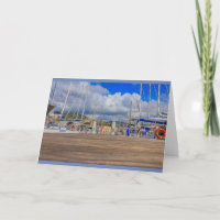 close-up of the quay of a marina invitation card