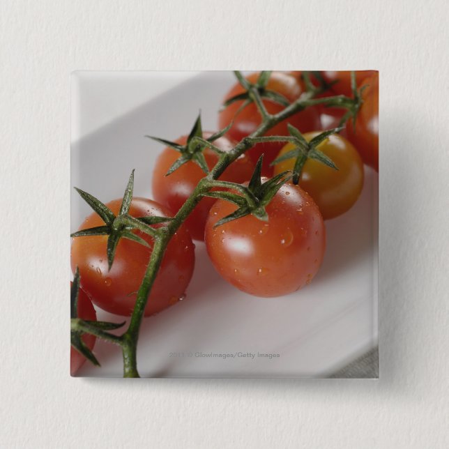 Close-up of tomatoes on a tray 2 inch square button (Front)