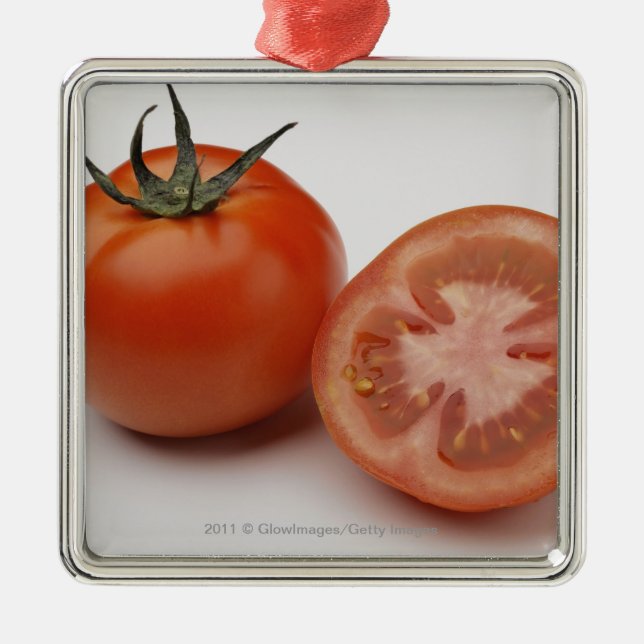 Close-up of two tomatoes metal ornament (Front)