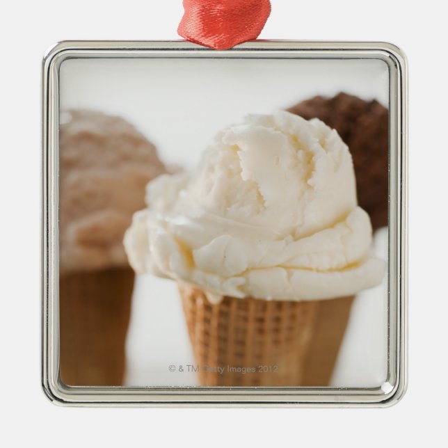 Close up of various ice cream cones metal ornament (Front)