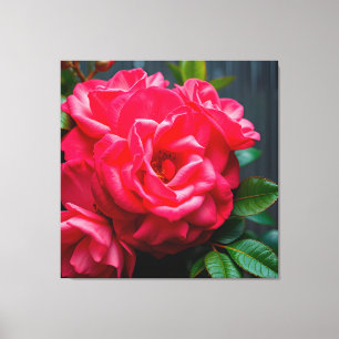 Close-Up of Vibrant Pink Rose Blooming in Sunlight Canvas Print