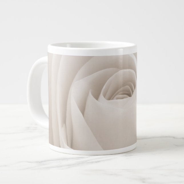 Close up of White Rose Petals Large Coffee Mug (Front Left)