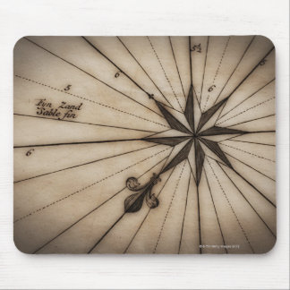 Close up of wind rose on antique map mouse pad