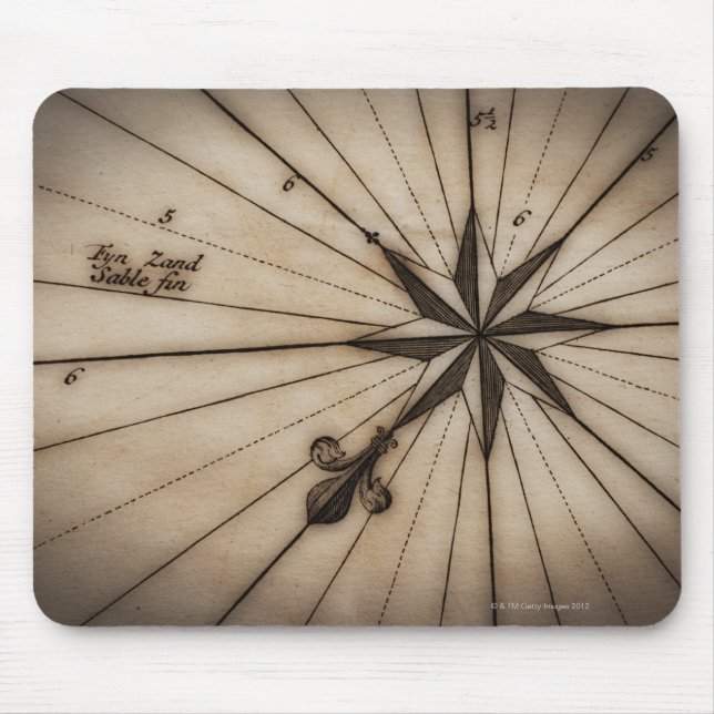 Close up of wind rose on antique map mouse pad (Front)