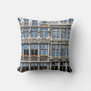 Close up of windows of famous guildhalls in Grote  Throw Pillow
